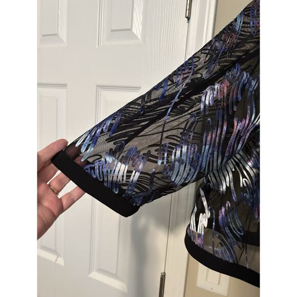 Catherines Black Label Evening Jacket Size 3X Black Abstract Semi Sheer - Picture 4 of 7